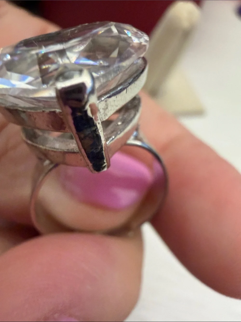 Heart-Cut Clear Stone Ring in Silver